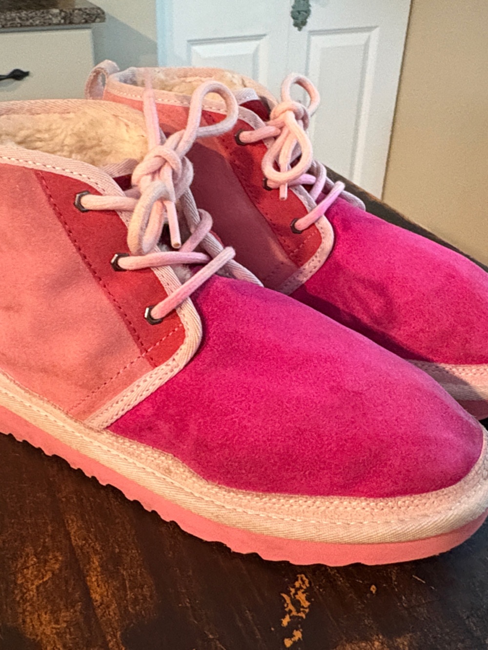 UGG Women's Two-Tone Pink Suede Lace-Up Ankle Boots
